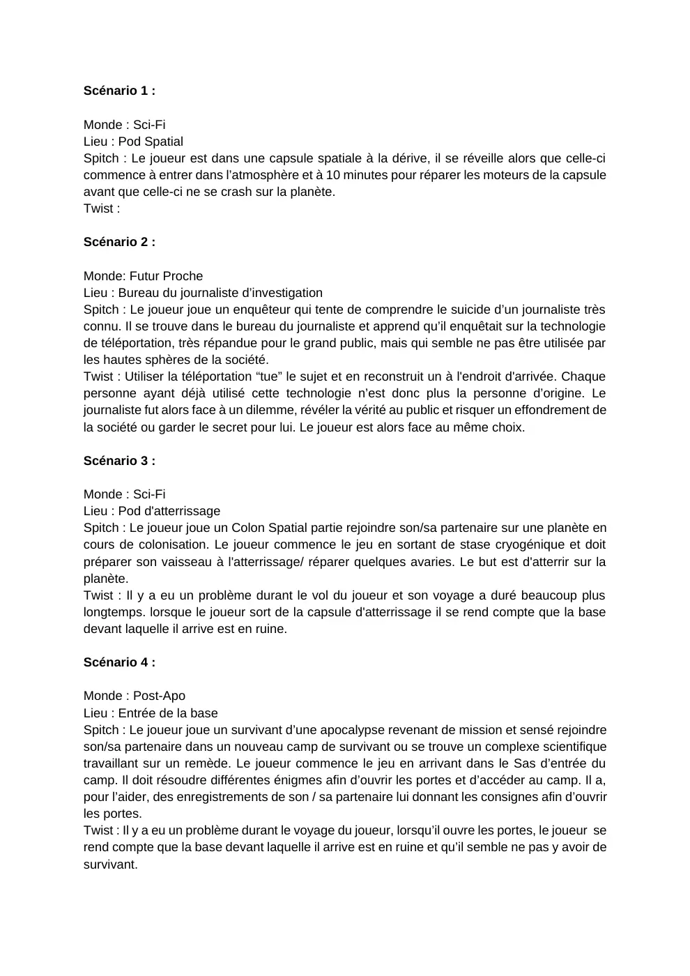 Univers & narration — note d’intention — 1 / 2